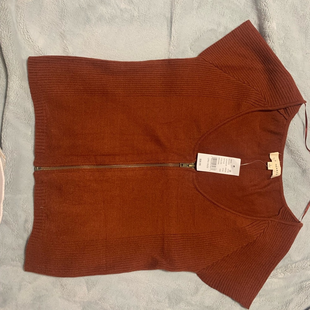 Urban Outfitters Rust Zip-Front Short Sleeve Sweater
